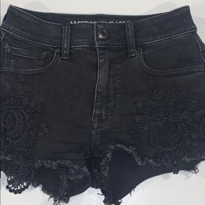 AEO American Eagle Black Demin shorts size 0 lace